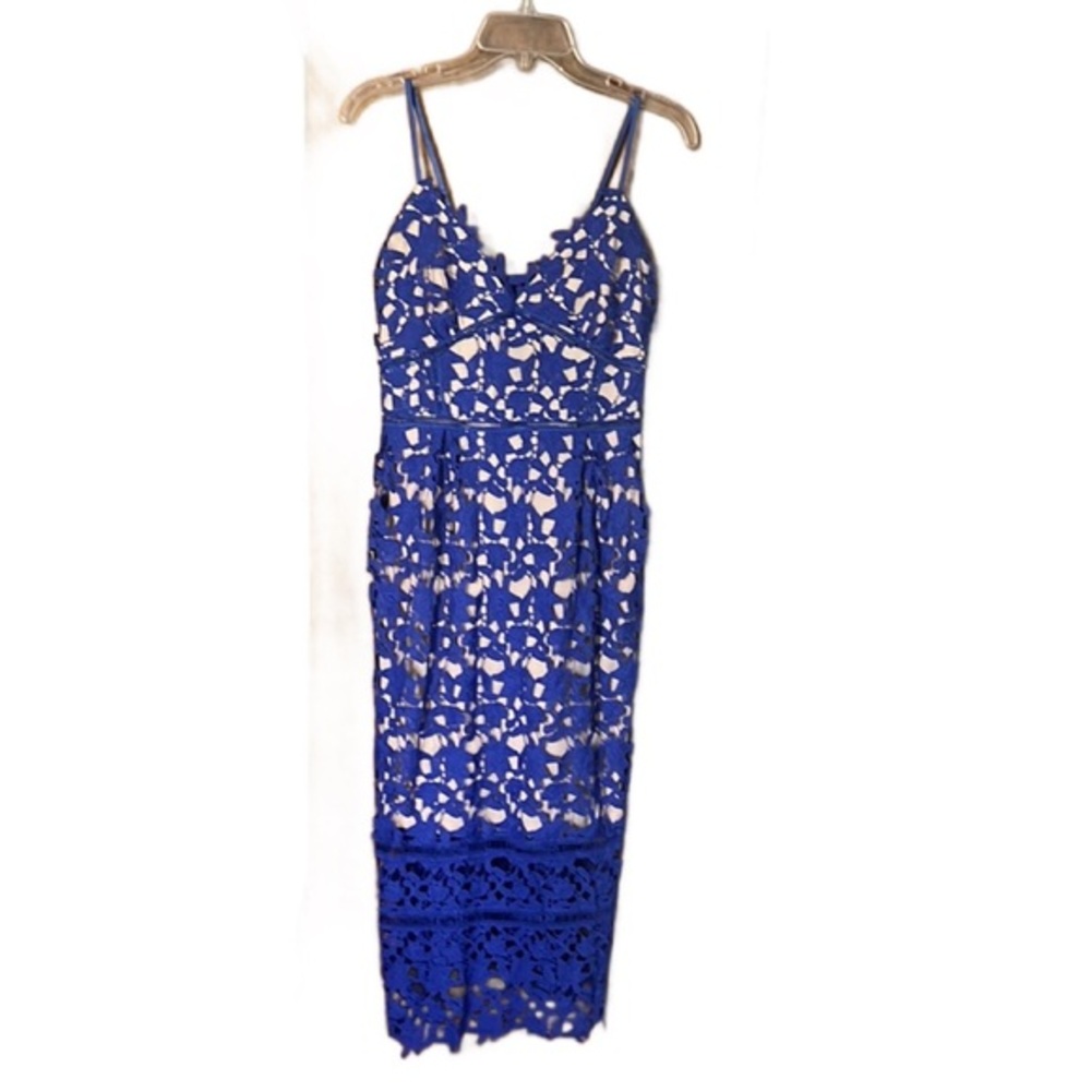 Royal Blue Eyelet Lace Sheath Midi Dress